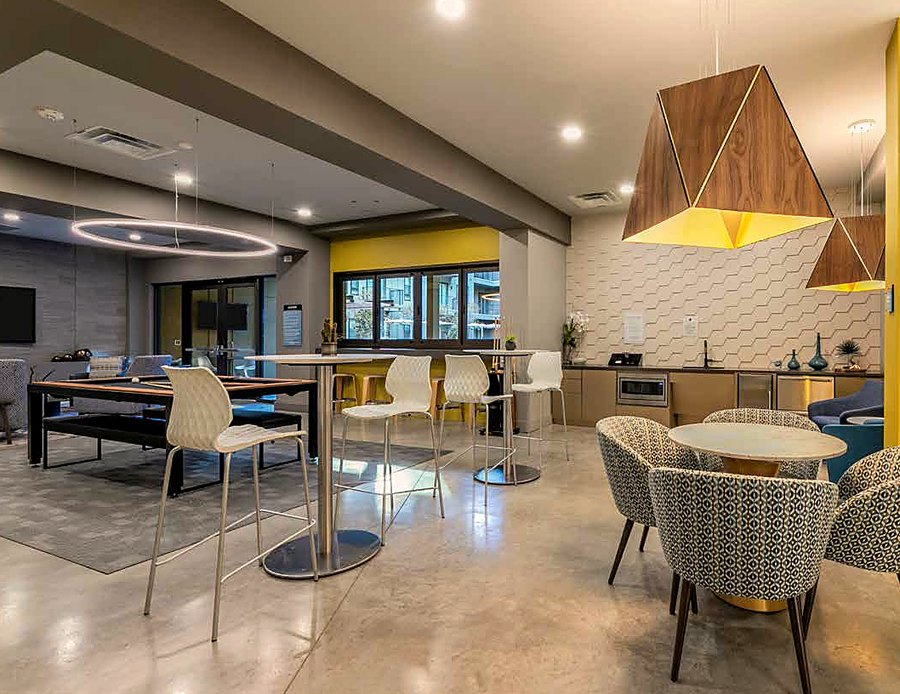 Coworking and game lounge with a billiards table at The Cooper