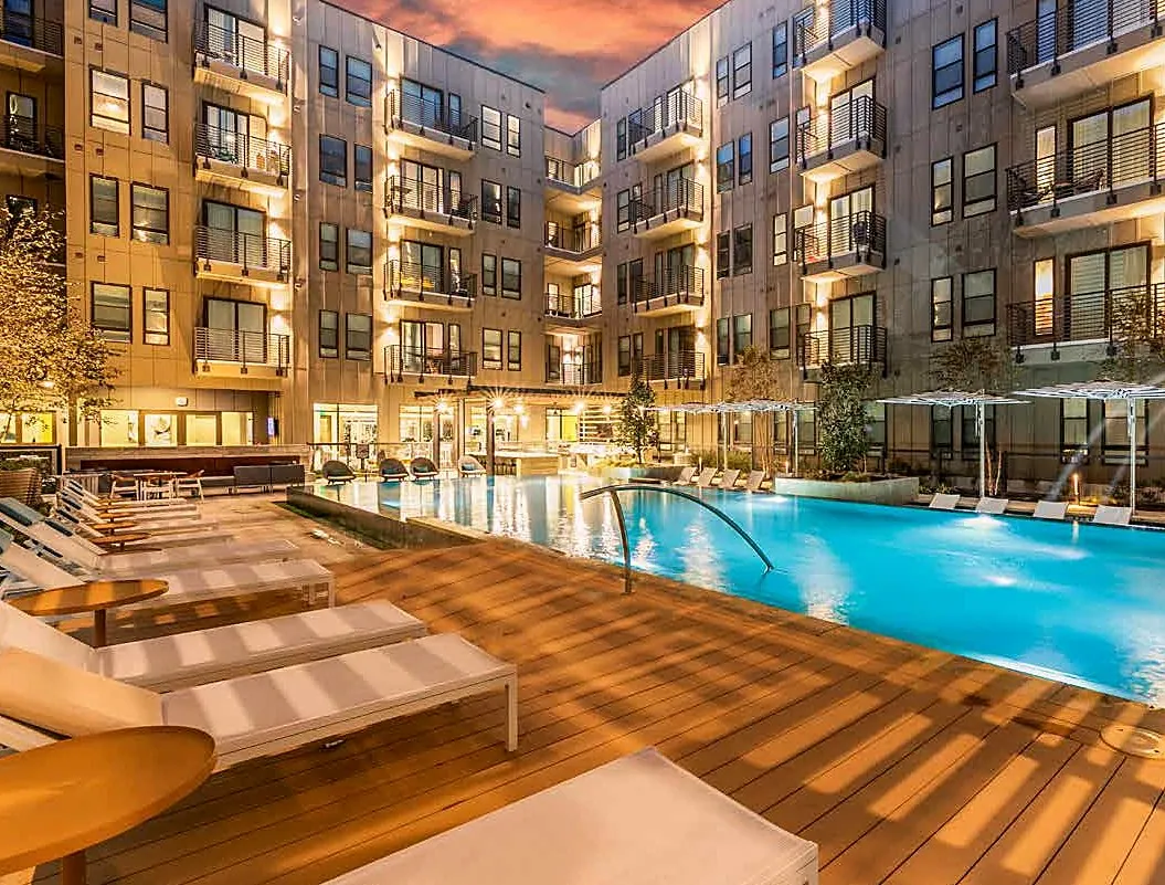 The Cooper, a Luxia community, pool at twilight